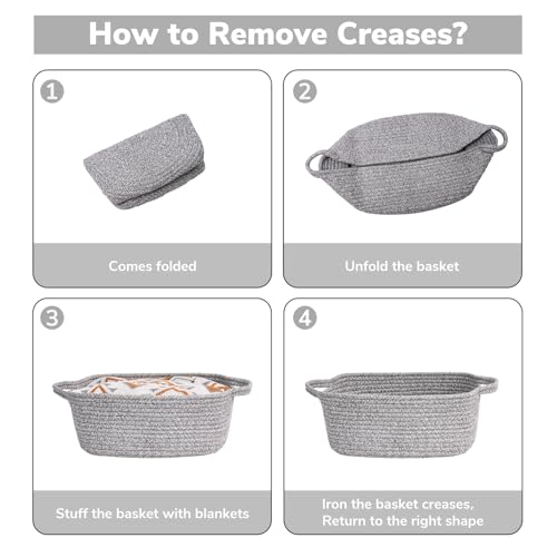 Image of CHICVITA Small Woven Rope Gift Basket, Decorative Boo Basket, Grey | 13 inch x 10 inch x 5 inch Storage Baskets for Baby Shower & Nursery Essentials, Fits Shelf & Closet Organization, Built-In Handles