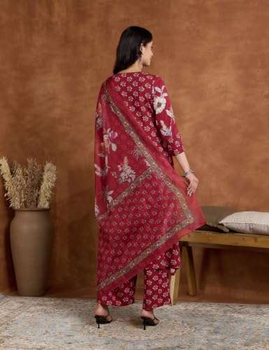 Image of Amazon Brand - Myx Women's Rayon Printed Kurta Set | Regular Fit | with Palazzo & Dupatta (Available in Plus Sizes)