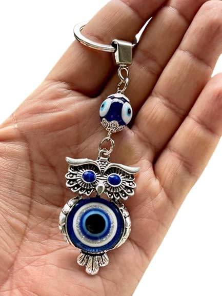 - Blue and Silver Color Evil Eye Keychain For Bike/Car for Diwali Gift With Key Ring Anti-Rust (Pack Of 1)