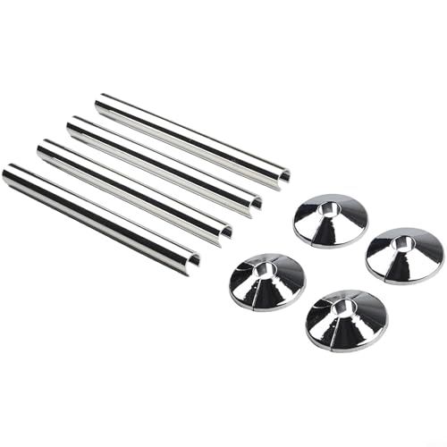 Radiator Pipe Covers for 15mm Pipes, 200mm Chrome/Black/White Plastic Sleeve Set with Snap-Fit Collars, Bathroom Radiator Cover Kit (8-Piece)(Chrome)