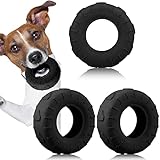 Leitee 3 Pieces Tire Dog Chew Toy Treat Dispenser Indestructible Rubber Tire Toy Black for Small to Medium Dogs Puppy Aggressive Chewers