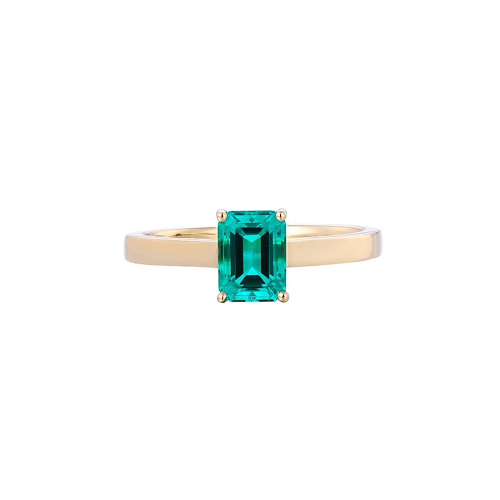 Pierścionek zaręczynowy damski żółte złoto 750, 4 szczęki Solitaire 1,5 ct Szmaragd Prostokąt, Zielone Złote Pierścionki Fedina Kobiety, Rozmiar 8 (48 mm)