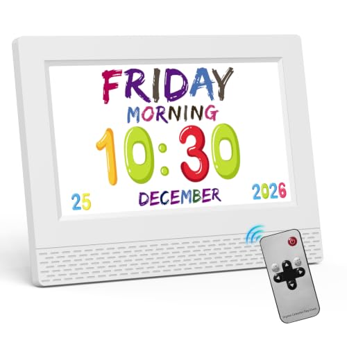 Image of Kids Digital Alarm Clock with Voice Scene Reminders, 7 inch Eye-Caring Display | Watercolor Wallpapers, Auto Dimming DST /Calendar Clock, Sleep Trainer Easy Setup Gift-Ready Box for Kids Birthday with Remote