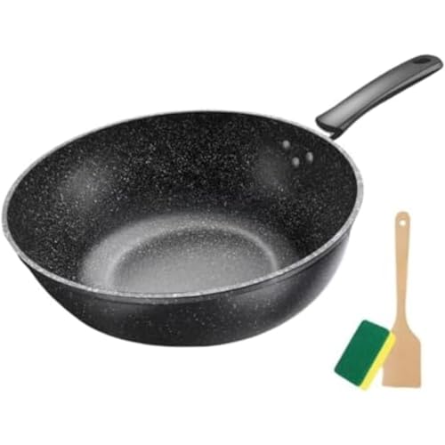 Vexnar フライパン 深型 中華鍋 34cm 蓋なし ノンスティック 5層構造 焦げ付きにくい お手入れ簡単 IH・ガス火・オール熱源対応 料理好き・家庭用に最適 (蓋なし,32CM)