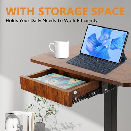Image of CLATINA Mobile Laptop Standing Desk Adjustable Height, Computer Desk Teacher Podium with Lockable Wheels, Work Table with Drawer, Portable Rolling Side Table Bed Desks for Home Office Classroom, White