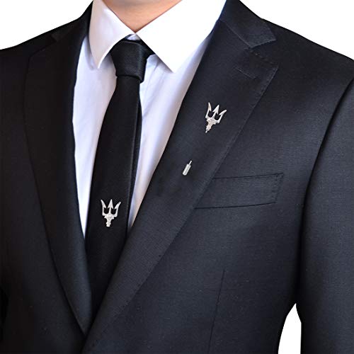 Men's Trident Necktie Tie Tack Pin Shirt Stay Bar Suit Collar Lapel Stick Pin Brooch With Chain Accessories For Necktie (Silver Stick Pin&Tie Pin) #TOP1