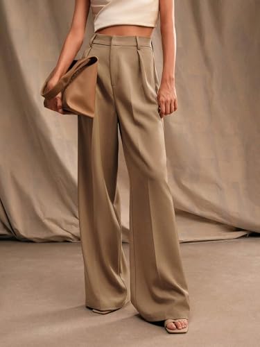 Image of Elendra Cotton Blend Wide Leg Pants for Women | HIGH Waist Formal Baggy Pants