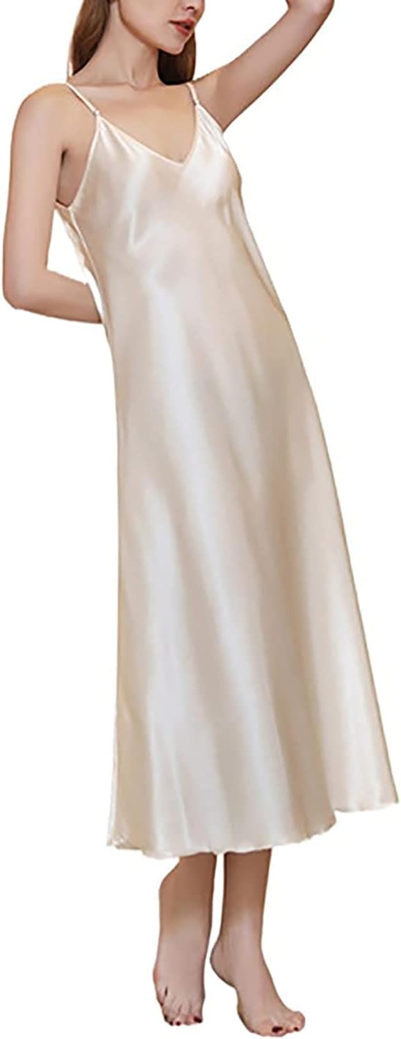 Satin Nightgown for Women Silk Slip Dress Sleepwear Sexy V Neck Negligee Lingerie Long Nightwear - Image 4