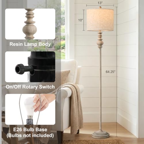 Image of BOBOMOMO 64.25 inch Farmhouse Floor Lamp for Living Room, Tall Antique Gray Standing Lamp with Rotary Switch, Vintage Reading Lamp for Bedroom & Nursery, Rustic Home Decor Corner Lamp