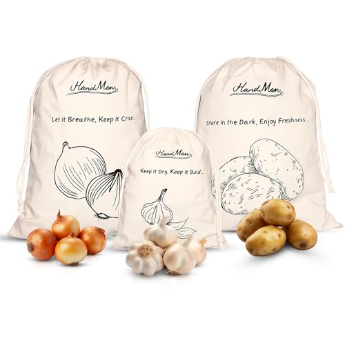 3-Pack Reusable Cotton Storage Bags for Produce