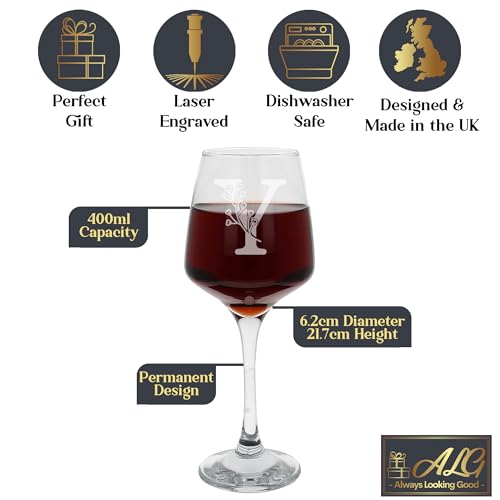 Verre à vin gravé Y de 400 ml en cristal au design élégant
