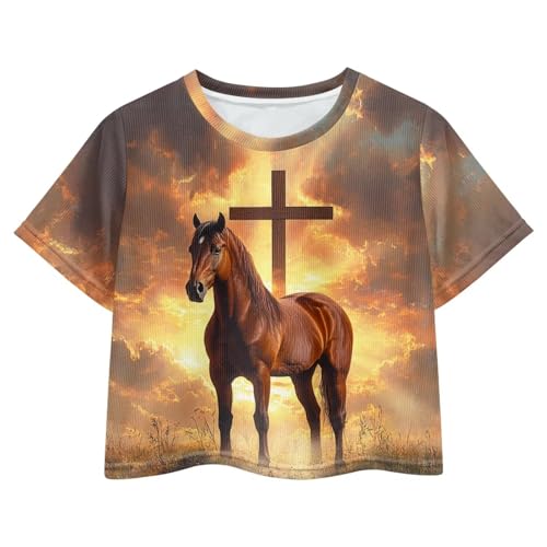 Image of Girls Summer Crop Top Outfits Short Sleeve T Shirts Kids Cute Clothes Tees Blouse