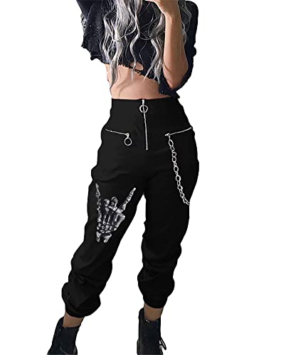 Womens High Waist Jogging Pants with Multi Zipper Lightweight Sweatpants Casual Relaxed Fit Trousers