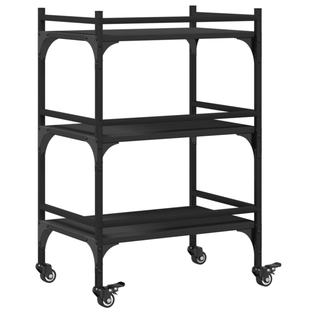 Carrello da cucina in legno e acciaio, carrello con 4 ruote