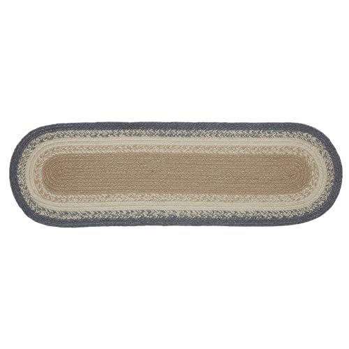 VHC Brands Jute Stair Tread Latex Jute Entry Living Room Stair Tread Braided Farmhouse Finders Keepers Collection Oval 85×27 Stone Grey
