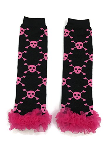 Rush Dance Variety Chiffon Ruffles Baby/Toddler Leg Warmer (One Size, Black & Hot Pink Skull)