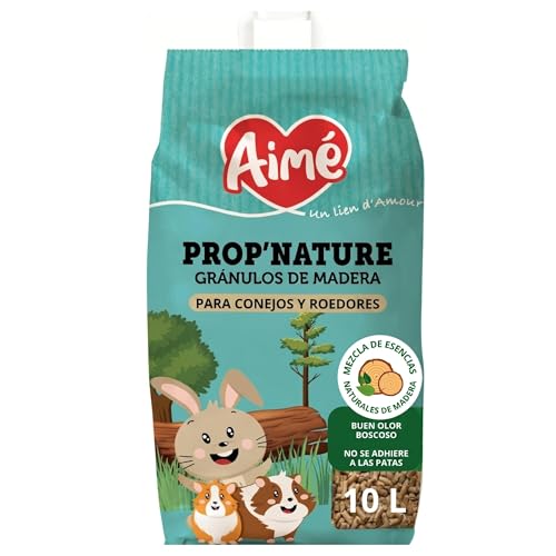 Aimé | Lecho PROP'Nature 10L para Conejos | Arena Biodegradable y Súper Absorbente de Pellets de Madera | Neutralizador de Olores para Jaulas | El Embalaje Puede Variar