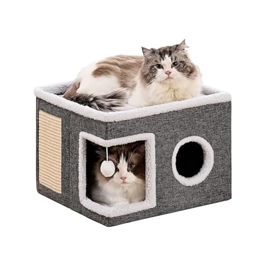 Crispedia Large Cat Houses for Indoor Cats with Fluffy Ball and Scratch Pad
