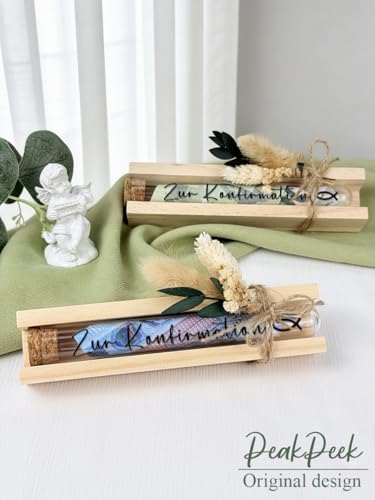 Konfirmation Geschenke für Mädchen Junge, Elegante Geldgeschenk Konfirmation Verpackung Geschenkbox mit Trockenblumen & Karte & & Reagenzglas, Wunscherfüller konfirmationsgeschenk