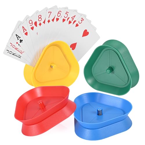 LUXECOVE 4er-Pack Spielkartenhalter für Kinder, Spielkartenhalter, dreieckiger Spielkartenhalter, Spielkartenhalter, Kinderkartenspiel, Freisprech-Spielkartenhalter