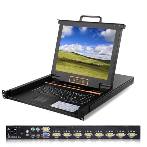 Image of 1U Rack Mount KVM Console - 17 inch Rackmount Monitor Keyboard and 8 Port VGA KVM Switch, OSD Hotkey Button Switching, 1280X1024 60Hz, 50,000 MTBF, for Windows,Linux,Mac,Sun, 8 USB VGA KVM Cables Included