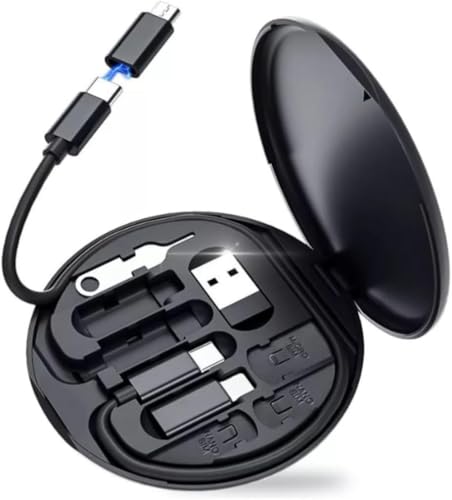 Kit Adaptador de Carregamento USB 60W – 4 Portas com Suporte Dobrável para Celular – Compatível Android, iPhone, Tipo-C, Micro USB – Carregamento Rápido, Estojo Compacto