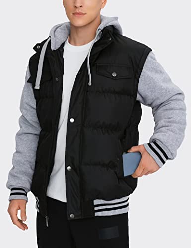 Best South Men's Hooded Winter Coats Water Resistant Warm Thicken Insulated Full Zip Windproof Jackets With Pockets Black Grey Xl #TOP2