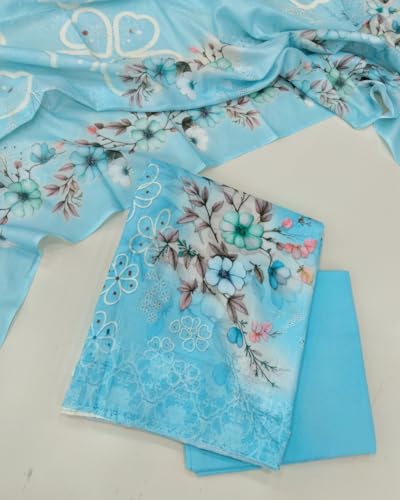 Image of KTI Women Cotton Unstitched Salwar Suit Material with Dupatta Geometric & Floral Printed Dress Material for Daily Wear Casual & Office Wear