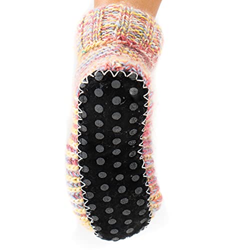 Image of Tibetan Socks Wool Hand Knit Fleece Lined Mid Bootie Slipper Sock Non Slip Sole