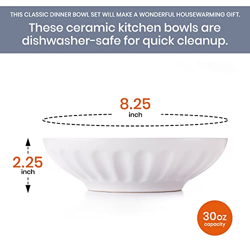 Potter's Corner By Maison Neuve 4-Pc Dinner Bowls Set - 8.25 In / 30 Oz Ceramic Bowl Set Of 4 - Chip Resistant, Dishwasher & Microwave Safe - Serving Bowls For Pasta, Salad, Or Soup (Snow White) #TOP6