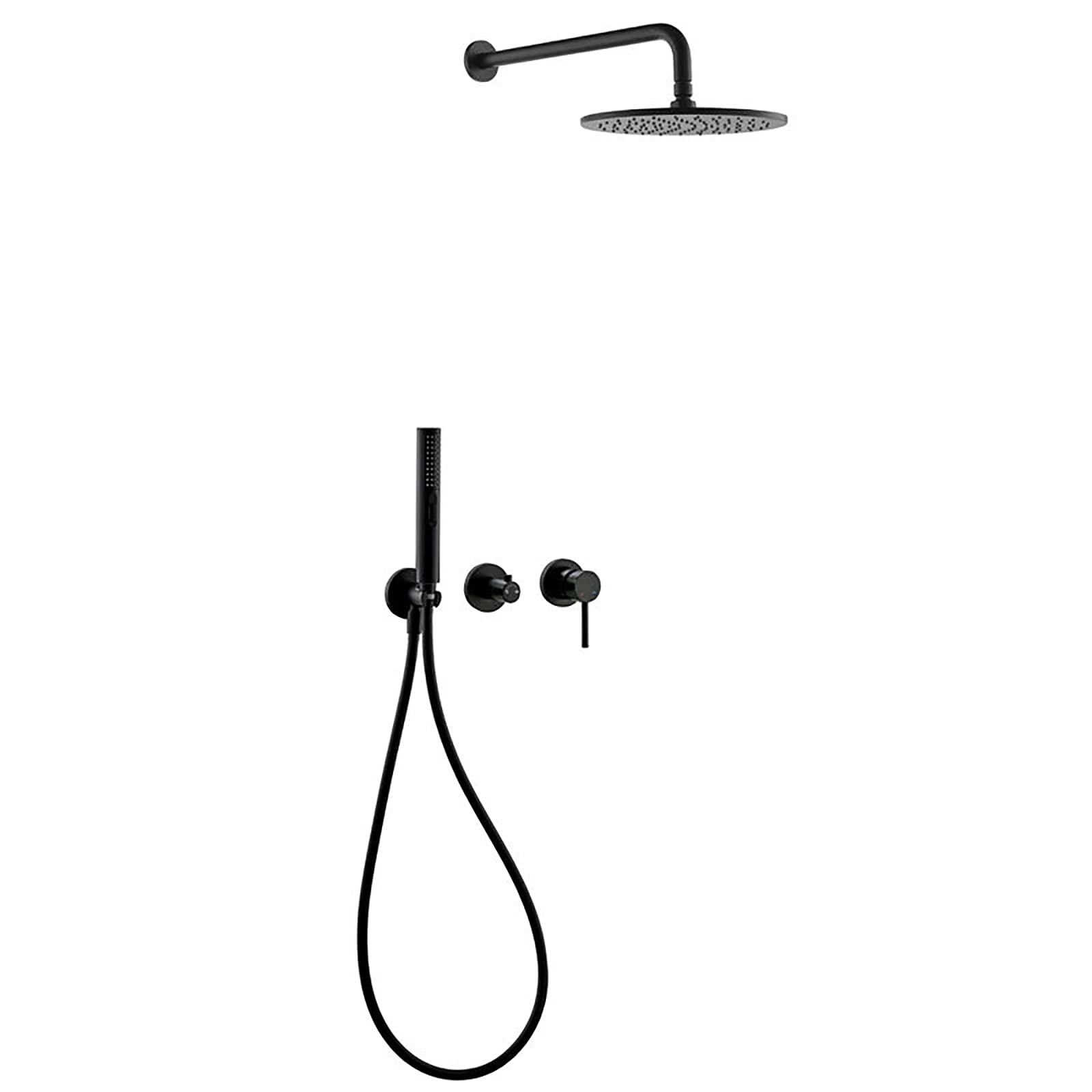 CWCQGH Shower Black Round 10" Rainfall Shower Head with Handheld Combo Set, Wall Mounted Shower Faucet Set Complete with Brass Valve and Trim K,Showerheads