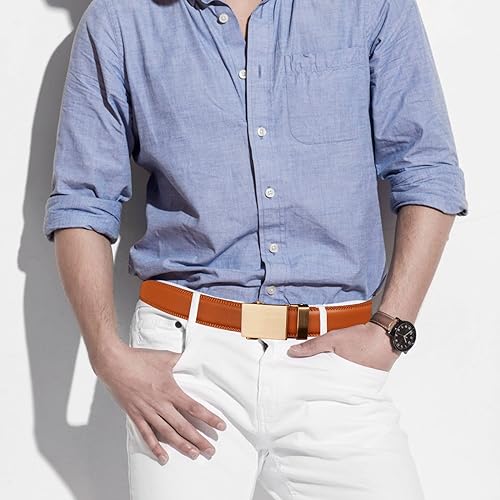 Ratchet Belt for Men, Leather Dress Casual Belt with Adjustable Buckle-Trim to fit-35cm wide3