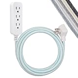 Cordinate Designer 3-Outlet Power Strip with Surge Protection, 10 Ft Braided Extension Cord, Tamper Resistant Safety Outlets, Low-Profile Flat Plug, ETL Listed, White/Mint, 37915