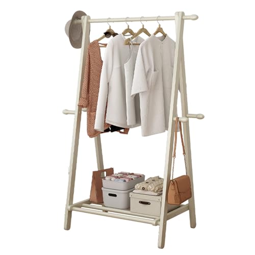 Burro Ropa de pie para Colgar Ropa, Perchero Colgador de Ropa de Hierro Pesada con Estante para Zapatos y Ganchos, Bastidor Triangular, Carga 100 kg (Color : Beige, Size : 80x40x148cm)