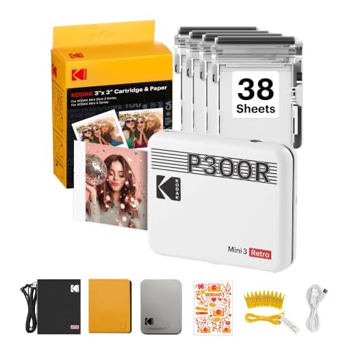 KODAK Mini 3 Retro 4PASS Portable Photo Printer (3x3 inches) + 68 Sheets Bundle, White