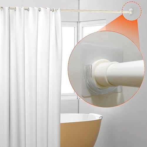 Image of T ESSENTIALS Multipurpose Transparent Self Adhesive Wall Mounted Curtain Rod Holder U Shape No Drilling Closet Brackets Curtain Rod Hooks Hangers for Bathroom Kitchen Home (Pack of 8)