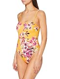 Iris & Lilly Damen Bandeau-Badeanzug mit Hohem Beinausschnitt, Senfgelb, Tropische Blume, 42
