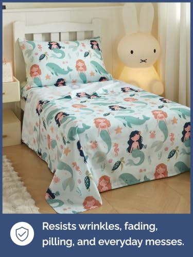 Image of Kids Twin Size Mermaid Bed Sheets - 3 Piece Kids Mermaid Sheet Set - Ocean Sea Bedding - Ultra-Soft, Cute & Cozy - Breathable & Machine Washable - Underwater Bed Set for Boys, Girls, Teens & Toddlers