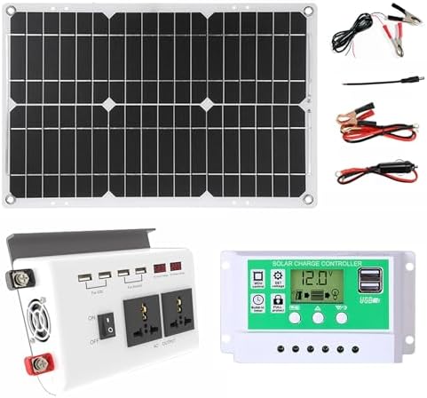 4000W 12V to 110V/220V Solar Inverter Kit, 30A Charge Controller + 25W 12V Solar Panel, Complete Solar Generator System for Home & Off-Grid Use