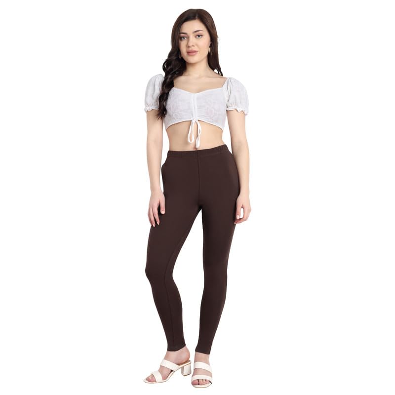 Image of ONE SKY Women Full Length Leggings | Cotton Modal Spandex Blend | High Waist Stretchable & Bio-Washed Fabric | Colour-Lock Technology | Comfortable Leggings for Women