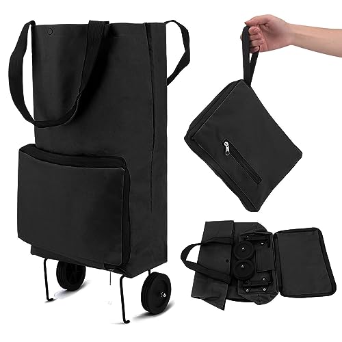 Amusingtao Carrito de compras plegable, bolsa de compras plegable con ruedas de goma, bolsas de tela Oxford, carrito de compras reutilizable para supermercado, bolsa de capacidad