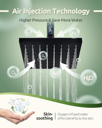 Fekivasy Matte Black Shower Faucet Set - 6 Inch Black Shower Head and Handle Set, Wall Mount Rain Shower Valve and Trim Kit, Black Shower Hardware System Sets with Brass Shower Valve for Bathroom - Thumbnail 4