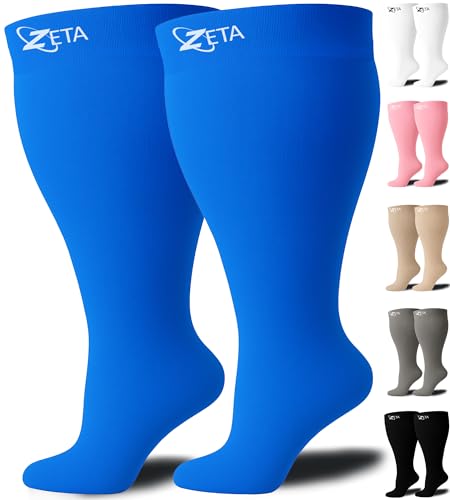 Zeta Wear 1 Pair Plus Size Knee-High Compression Socks - Closed Toe, 15-19 mmHg Graduated Support for Women & Men | Wide Calf Fit Up to 26" | Swelling, Varicose Veins, Nurses, Pregnancy, Travel