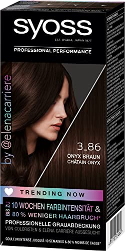 Foto von Syoss Color Coloration 3_86 Onyx Braun Trending Now Stufe 3 (3 x 115 ml), permanente Coloration für bis zu 10 Wochen Farbintensität und 70 % weniger Haarbruch*