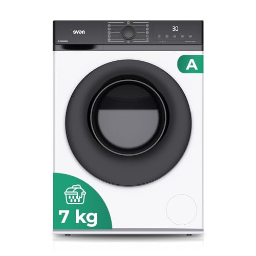 Svan Lavadora 7Kg Carga Frontal Blanco SL7205AIDV. 1600W, 1200rpm, Motor Inverter, 11 Programas, Función Stop&Go, Tambor Diamante, Clase de Eficiencia Energética A