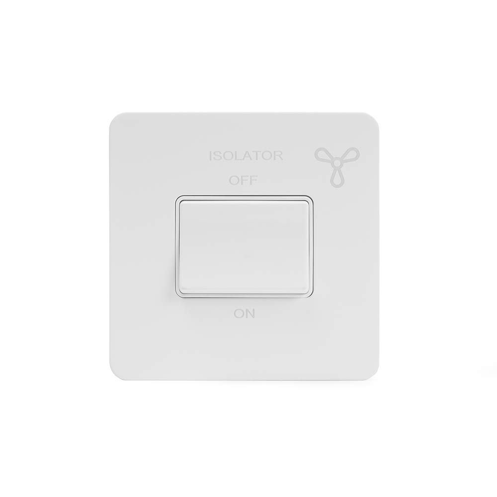 Soho Lighting White Metal Flat Plate 1 Gang Extractor Fan Isolator Switch 10A 1-Way 3-Pole Insert
