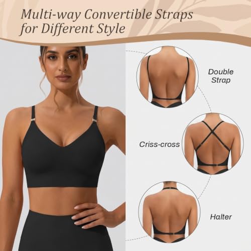 Image of SANNIDHI Low Back Bra for Women Wirefree Seamless Backless V Neck Bra with Padded Removeable