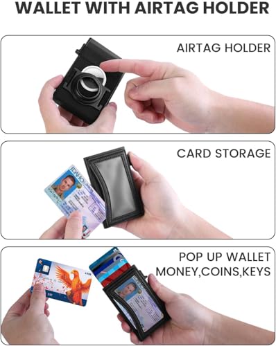 Image of Pop Up Wallet with AirTag Holder,Slim Wallet for Men with ID Window | Credit Card Holder with Elastic Pocket for Cash,Coins,Keys. RFID Wallet for Men,Smart Wallets for Fathers day gift ideas