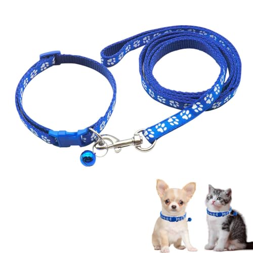 Dark Blue Puppy Dog Collar Leash Set, Nylon Paw Print Cat Collar and Leash Adjustable Buckle for Xs XSmall Small Puppy Dogs Girl Kitten Yorkie Chihuahua X-Small Dark Blue Size: Neck 7-12"