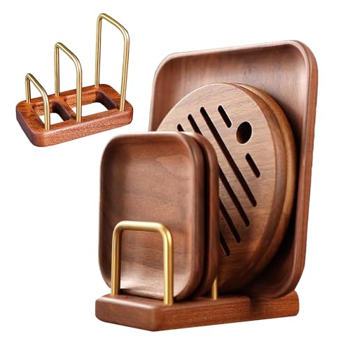 Organizador de estantes para tablas de cortar: elegante almacenamiento de cocina, soporte funcional para tablas de cortar | Encimera de cocina con estante de madera, elegante organizador de tablas de